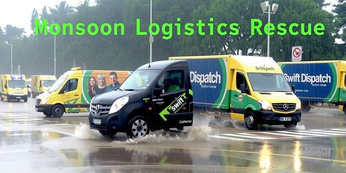 Swift Dispatch Monsoon Logistics Rescue event showing delivery vehicles in rainy conditions